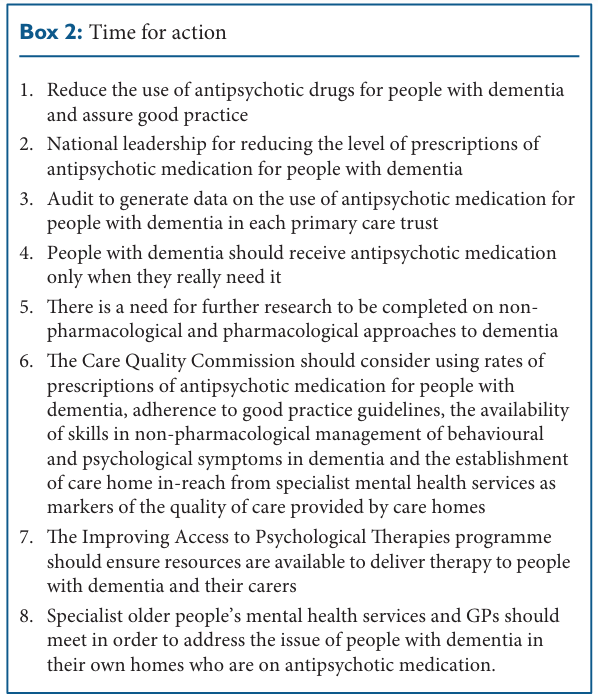 Box 2. Antipsychotic medication and dementia: time for action
