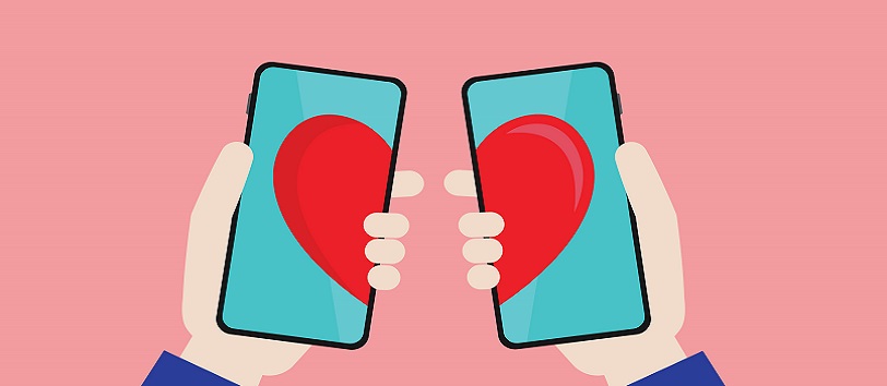 Two phones with hearts