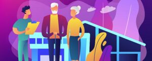 Abstract image of older patients with doctor
