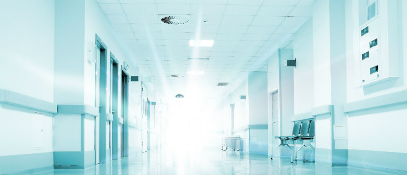 Hospital corridor basked in light