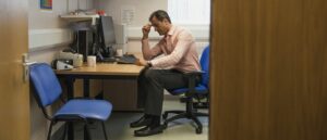 Doctor with burnout, stressed GP, general practice