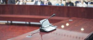Witness stand in court room