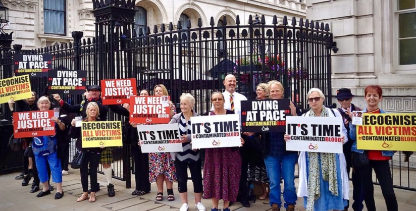 Campaigners from infected blood group outside Westminster